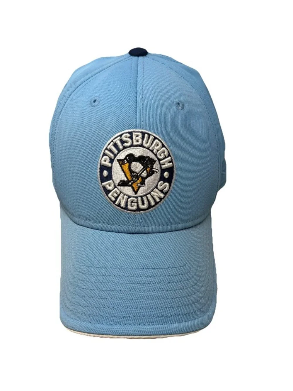 Pittsburgh Penguins Reebok Fitted Hat Cap 2009 Winter Classic Powder Blue Retro - Picture 2 of 10